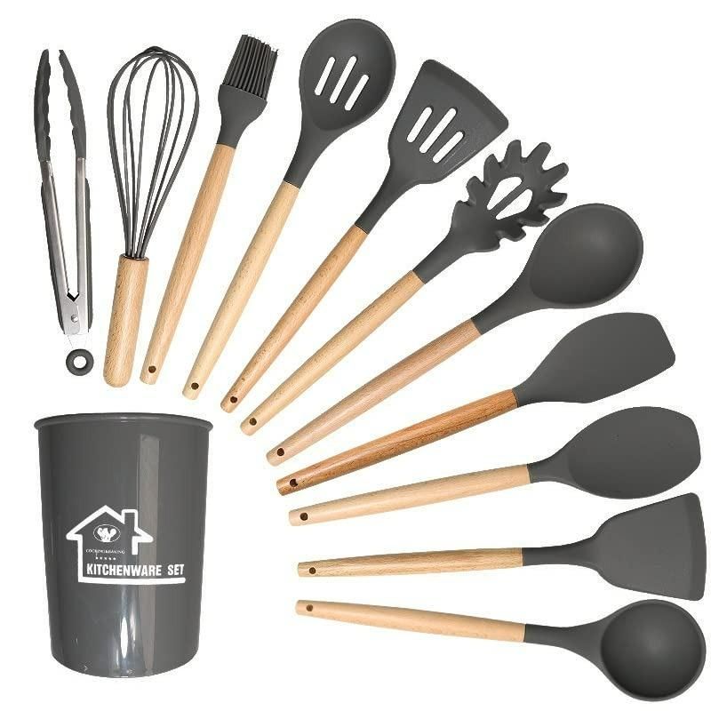 Silicone Cooking Utensils Set – 11 pcs with Holder
