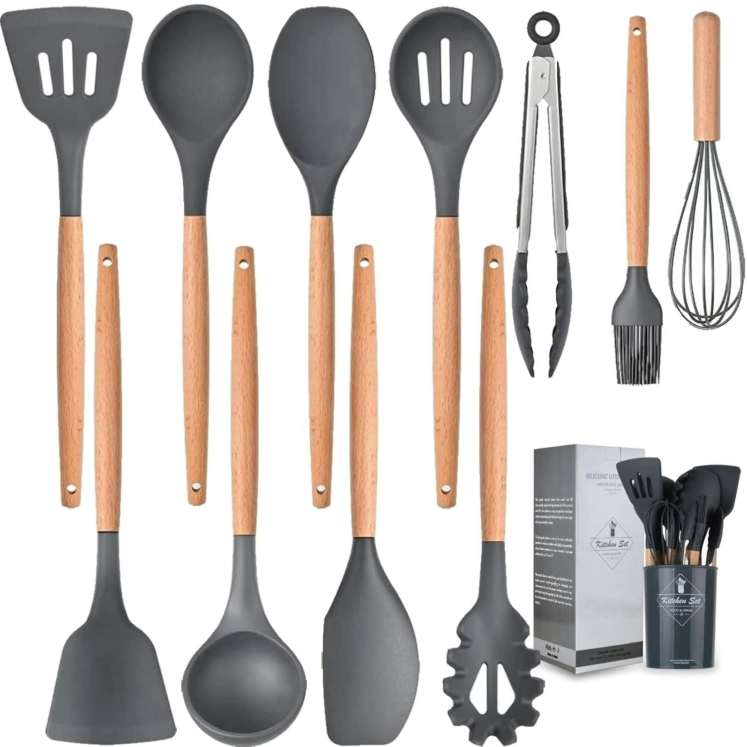 Silicone Cooking Utensils Set – 11 pcs with Holder